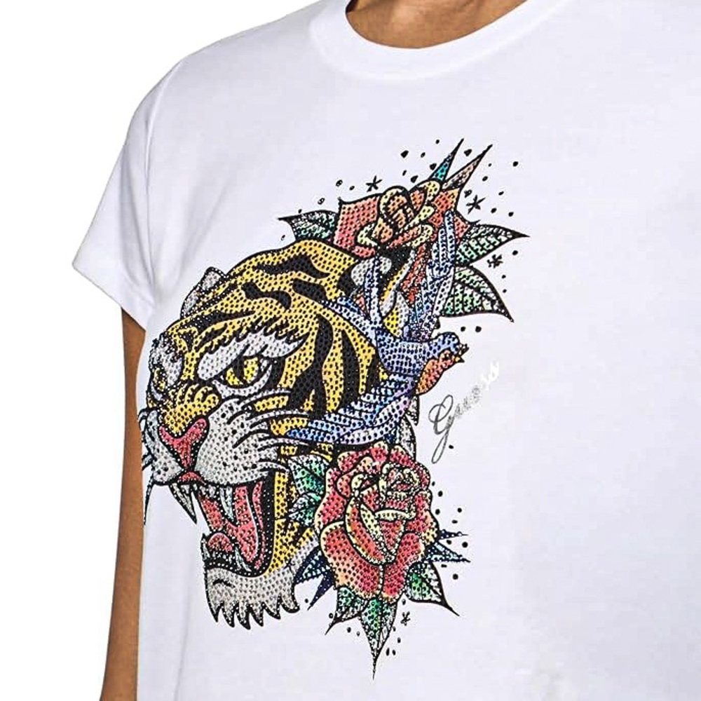 GUESS
Women's Embellished-Tiger Short-Sleeve Crewneck Top

Smoke/Pet Free